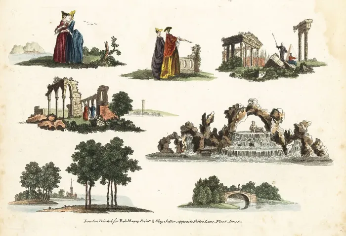 Framed Print : Group of rustic landscapes, 18th century Framed Print : Group of rustic landscapes, 18th century