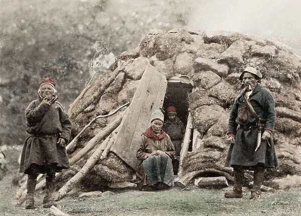 Group of Sami outside their home, c. 1890