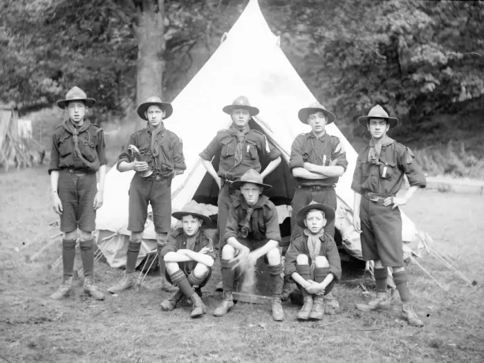 Framed Print : Group of scouts in front of a tent Framed Print : Group of scouts in front of a tent
