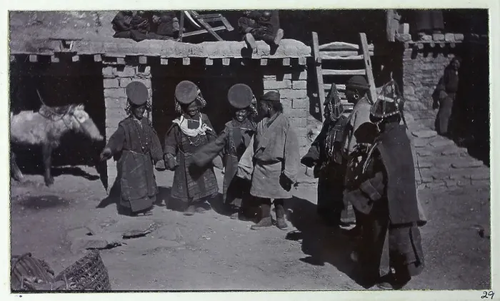 Framed Print : Group of Tibetan dancers, from a fascinating album which reveals new details on a little-known campaign in which a British military force brushed aside Tibetan defences to capture Lhasa, in 1904 Framed Print : Group of Tibetan dancers, from a fascinating album which reveals new details on a little-known campaign in which a British military force brushed aside Tibetan defences to capture Lhasa, in 1904