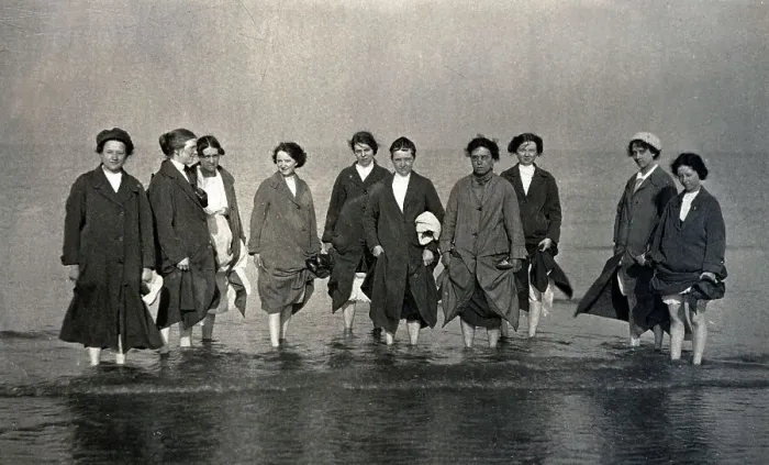 Framed Print : Group of women paddling in the sea Framed Print : Group of women paddling in the sea