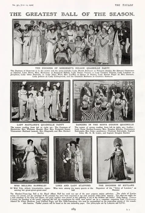 Framed Print : Groups at the Hundred Years Ago Ball, held at the Royal Albert Hall in June 1912. Pictured are the Duchess of Somerset's Quadrille Party, Lady Maitland's and the Scots Guards Quadrille Parties Framed Print : Groups at the Hundred Years Ago Ball, held at the Royal Albert Hall in June 1912. Pictured are the Duchess of Somerset's Quadrille Party, Lady Maitland's and the Scots Guards Quadrille Parties