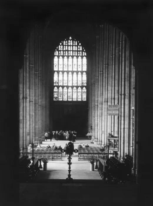 Framed Print : A guided tour inside Canterbury Cathedral, Kent, England. Date: 1950s Framed Print : A guided tour inside Canterbury Cathedral, Kent, England. Date: 1950s