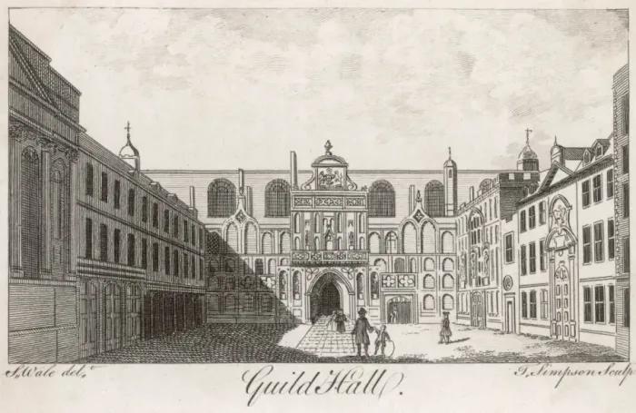 Framed Print : GUILDHALL. The forecourt in the early 18th century Framed Print : GUILDHALL. The forecourt in the early 18th century
