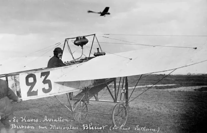 Framed Print : Guillaume Busson in Bleriot monoplane, Le Havre Framed Print : Guillaume Busson in Bleriot monoplane, Le Havre
