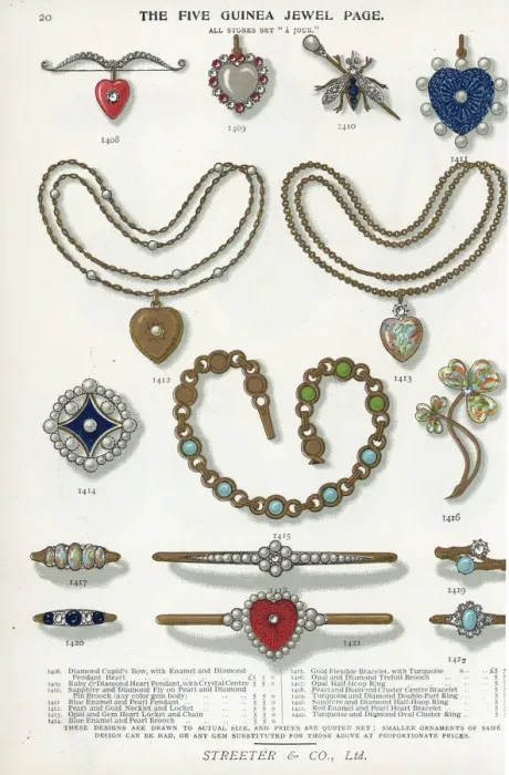 Framed Print : Five guinea jewels: brooch, pendant, locket and chain Framed Print : Five guinea jewels: brooch, pendant, locket and chain