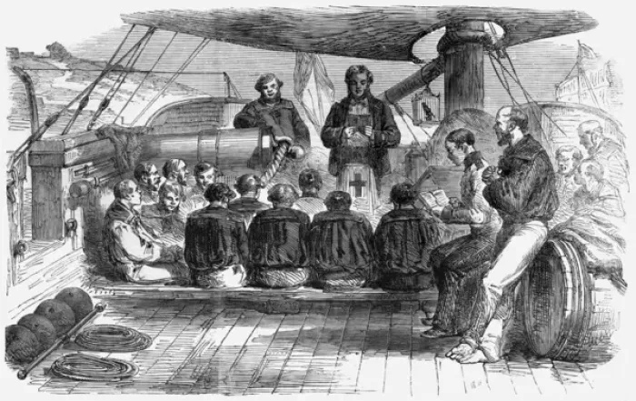 Framed Print : Gun boat crew at prayers Framed Print : Gun boat crew at prayers