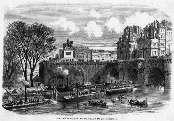 Framed Print : GUNBOATS. The Communards navy - gunboats moored at the Barrage de la Monnaie Framed Print : GUNBOATS. The Communards navy - gunboats moored at the Barrage de la Monnaie