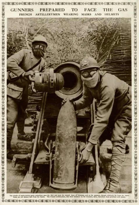 Framed Print : Gunners prepared to face the gas 1916 Framed Print : Gunners prepared to face the gas 1916