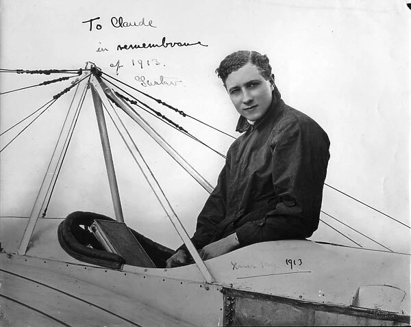 Gustav W Hamel sitting in a cockpit Christmas 1913