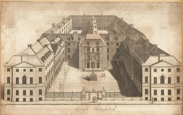 Framed Print : Guy's Hospital, Southwark, London, 1730s Framed Print : Guy's Hospital, Southwark, London, 1730s