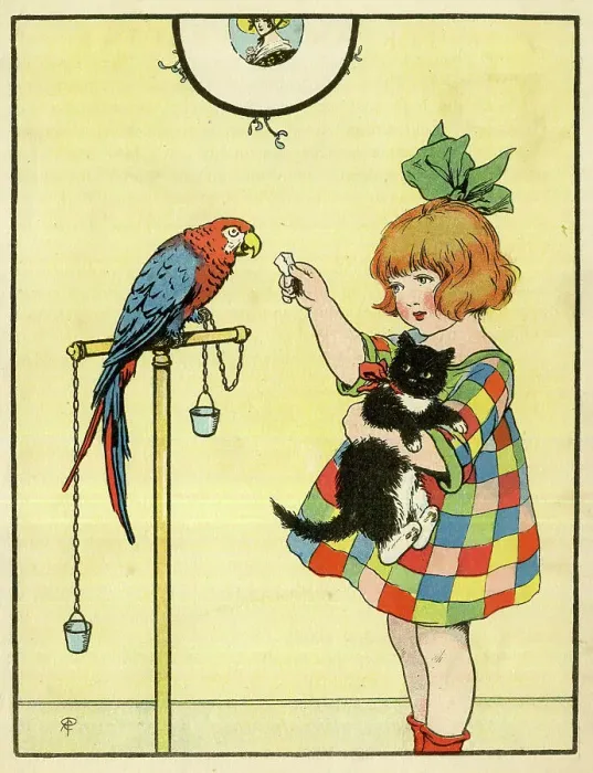 Framed Print : Gwen, Peter and Pierrette, Girl with Parrot and Cat Framed Print : Gwen, Peter and Pierrette, Girl with Parrot and Cat