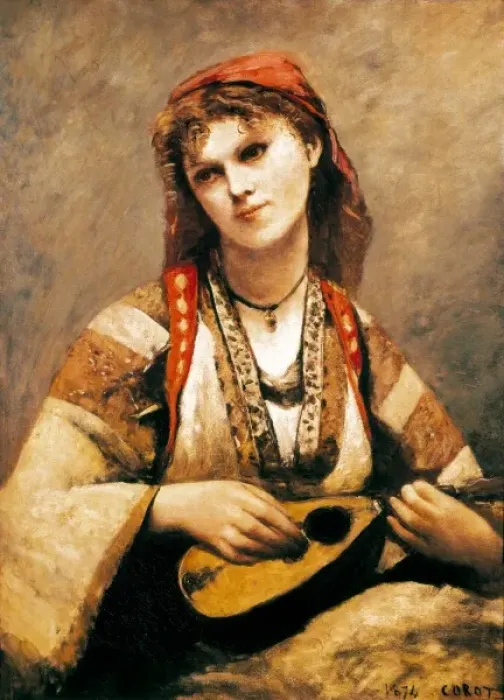 Framed Print : Gypsy with a Mandolin