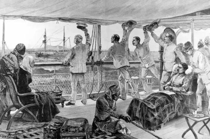 Framed Print : H. M. Stanley and his officers leaving Mombasa aboard the ste Framed Print : H. M. Stanley and his officers leaving Mombasa aboard the ste
