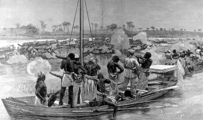 Framed Print : H. M. Stanleys Expedition fighting the Bangala, Central Afri Framed Print : H. M. Stanleys Expedition fighting the Bangala, Central Afri