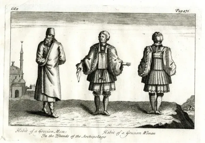 Framed Print : Habit of a Grecian Man and Woman