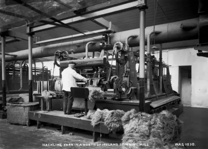 Framed Print : Hackling Yarn in a North of Ireland Spinning Mill Framed Print : Hackling Yarn in a North of Ireland Spinning Mill