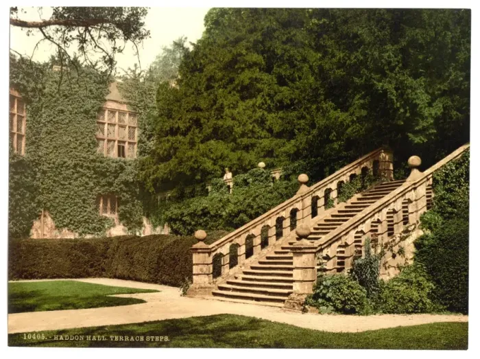 Framed Print : Haddon Hall, the terrace steps, Derbyshire, England Framed Print : Haddon Hall, the terrace steps, Derbyshire, England