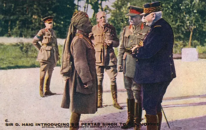 Framed Print : Haig introducing Sir Pertab Singh to General Joffre Framed Print : Haig introducing Sir Pertab Singh to General Joffre