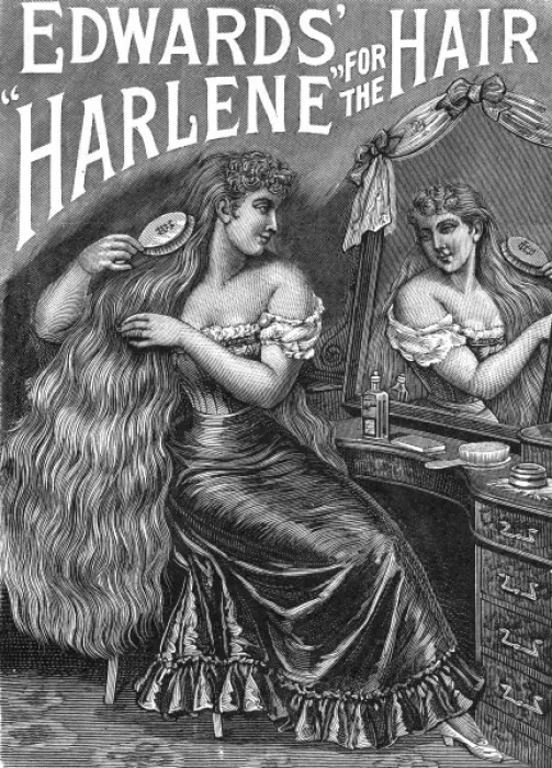 Framed Print : Hair brushing with Edwards Harlene for hair, 1895 Framed Print : Hair brushing with Edwards Harlene for hair, 1895