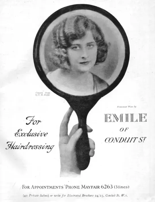 Framed Print : Hairdressing advert by Emile, London, 1926 Framed Print : Hairdressing advert by Emile, London, 1926