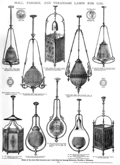 Framed Print : Hall, passage and verandah lamps for gas, Plate 256 Framed Print : Hall, passage and verandah lamps for gas, Plate 256
