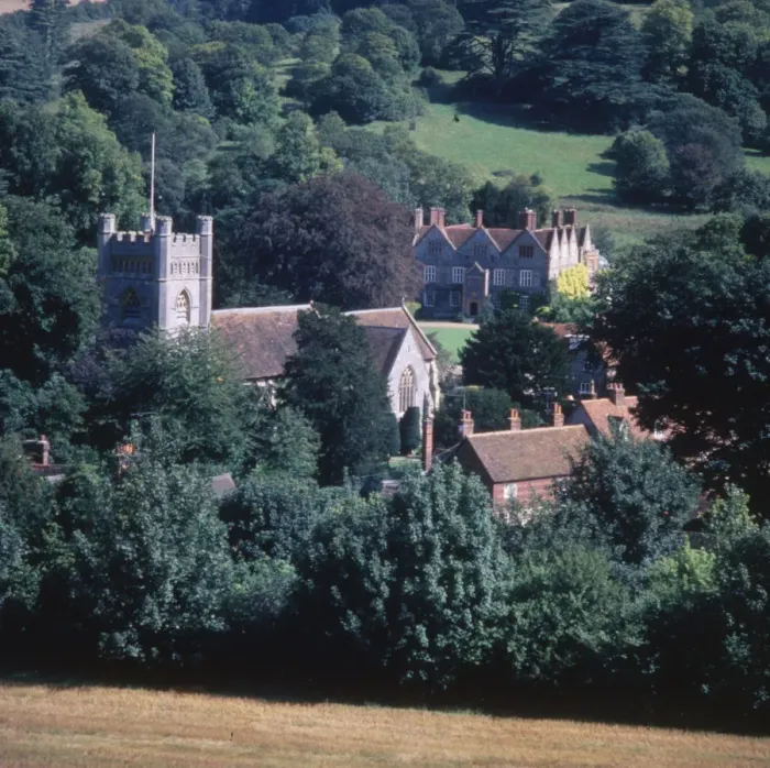 Framed Print : Hambleden, Bucks - View looking down on the village Framed Print : Hambleden, Bucks - View looking down on the village