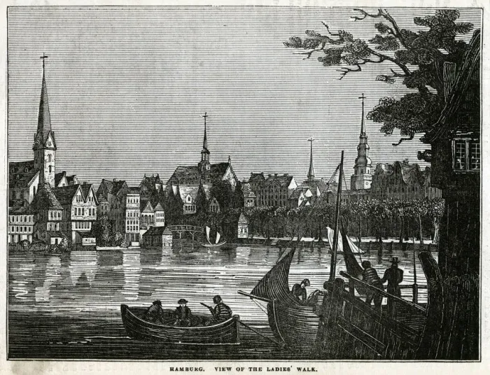 Framed Print : Hamburg, view of the ladies walk. Date: 1835 Framed Print : Hamburg, view of the ladies walk. Date: 1835