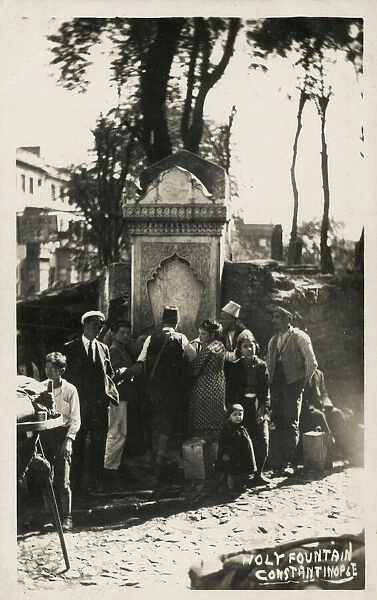 Hamidiye Cesmesi (Hamideh Fountain), Istanbul, Turkey - in and around the Galata Tower on the Galip dede Street (across the Serdar-i ekrem street). Date: 1922