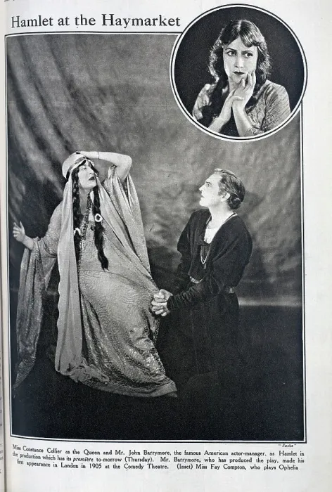 Framed Print : Hamlet at the Haymarket Theatre, theatrical portraits. With description, Miss Constance Collier as the Queen and Mr John Barrymore, the famous American actor-manager, as Hamlet in the production which has its premiere to-morrow (Thursday) Framed Print : Hamlet at the Haymarket Theatre, theatrical portraits. With description, Miss Constance Collier as the Queen and Mr John Barrymore, the famous American actor-manager, as Hamlet in the production which has its premiere to-morrow (Thursday)