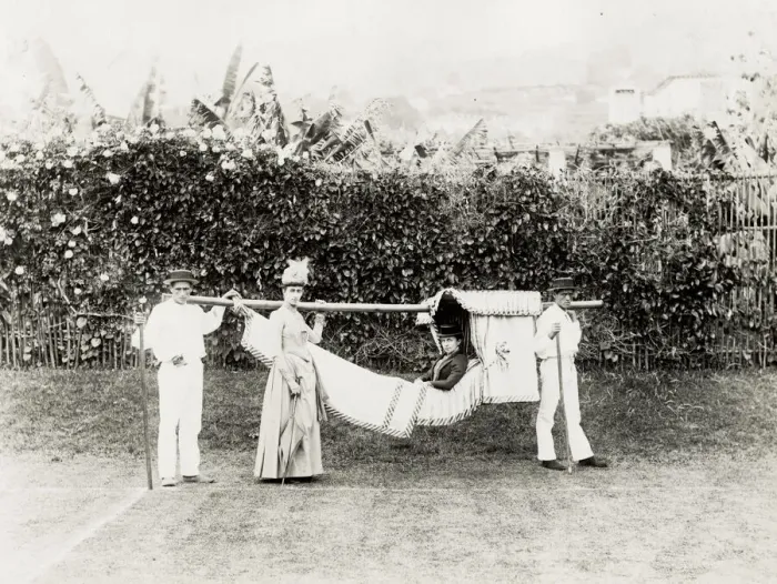 Framed Print : A hammock, carrying chair, likely Madeira or Canary Islands Framed Print : A hammock, carrying chair, likely Madeira or Canary Islands