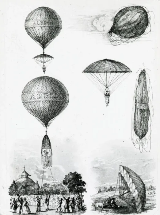 Framed Print : Hamptons Parachute Descent at Cheltenham, 1838