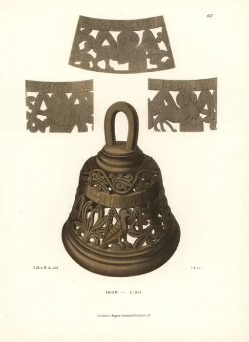 Framed Print : Hand bell.. Chromolithograph from Jakob Heinrich von Hefner-Altenecks Costumes, Artworks Framed Print : Hand bell.. Chromolithograph from Jakob Heinrich von Hefner-Altenecks Costumes, Artworks