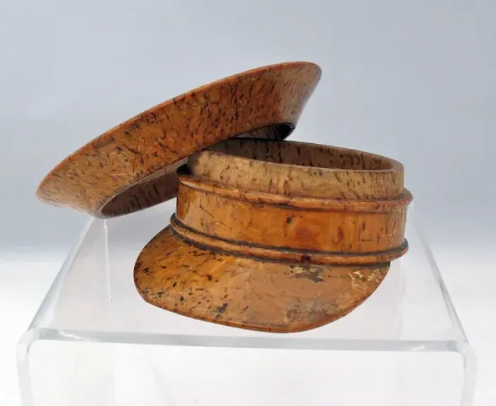 Framed Print : Hand-carved British Army service cap with a detachable top Framed Print : Hand-carved British Army service cap with a detachable top