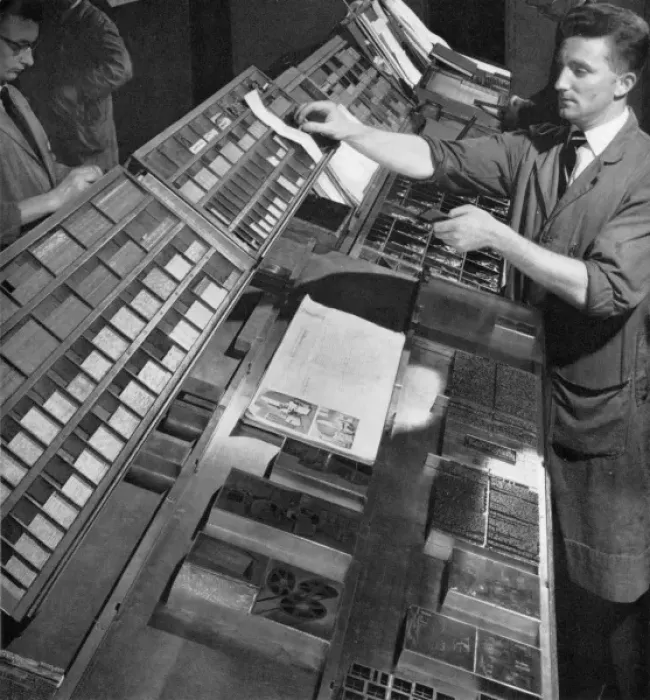 Framed Print : Hand Compositor receiving spacing materials Framed Print : Hand Compositor receiving spacing materials