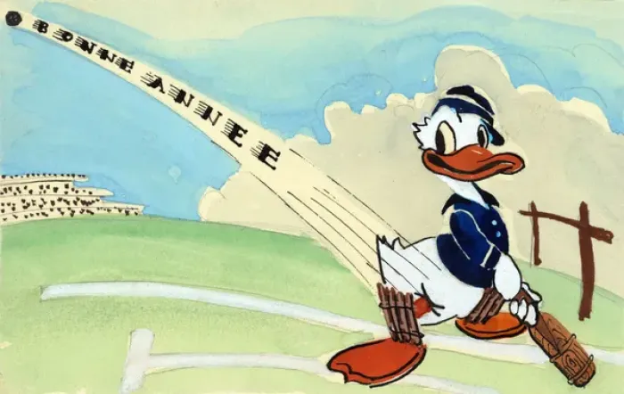 Framed Print : Hand-drawn and painted postcard featuring a cricketing Duck Framed Print : Hand-drawn and painted postcard featuring a cricketing Duck