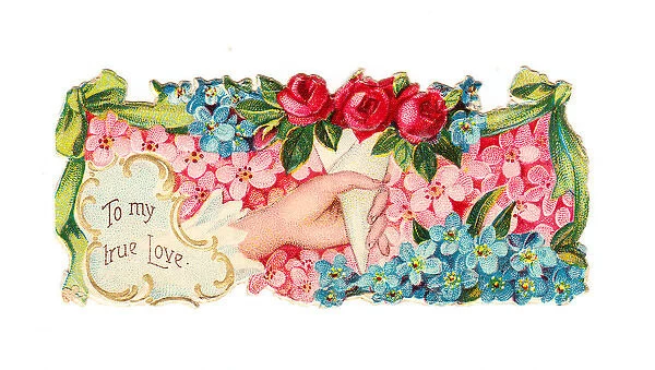 Hand and flowers on a romantic Victorian scrap