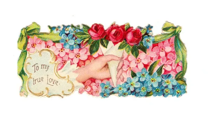 Framed Print : Hand and flowers on a romantic Victorian scrap Framed Print : Hand and flowers on a romantic Victorian scrap