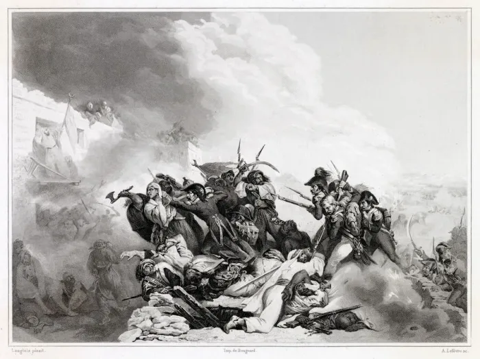 Framed Print : Hand to hand fighting between French and Turks at Benouth Date: 8 March 1799 Framed Print : Hand to hand fighting between French and Turks at Benouth Date: 8 March 1799