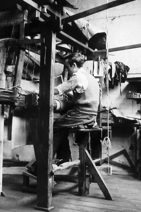 Framed Print : Hand loom weaver early 1900s Framed Print : Hand loom weaver early 1900s