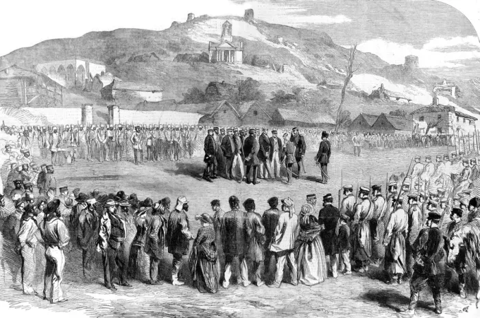 Framed Print : The Handing Over Ceremony at Ordnance Wharf, Balaklava, 1856 Framed Print : The Handing Over Ceremony at Ordnance Wharf, Balaklava, 1856