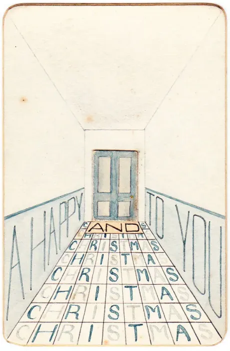 Framed Print : Handmade Christmas card with door and hallway Framed Print : Handmade Christmas card with door and hallway