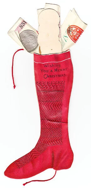 Handmade Christmas card in the shape of a stocking