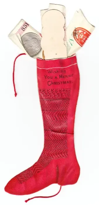 Framed Print : Handmade Christmas card in the shape of a stocking Framed Print : Handmade Christmas card in the shape of a stocking