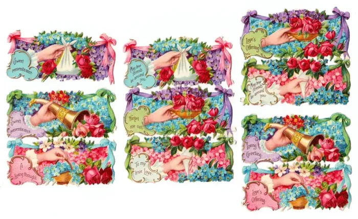 Framed Print : Hands and flowers on ten Victorian scraps Framed Print : Hands and flowers on ten Victorian scraps