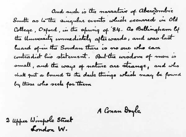 Handwriting sample: Arthur Conan Doyle, 1925
