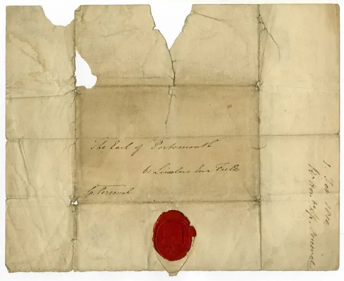 Framed Print : Handwritten address on a letter with red sealing wax Framed Print : Handwritten address on a letter with red sealing wax
