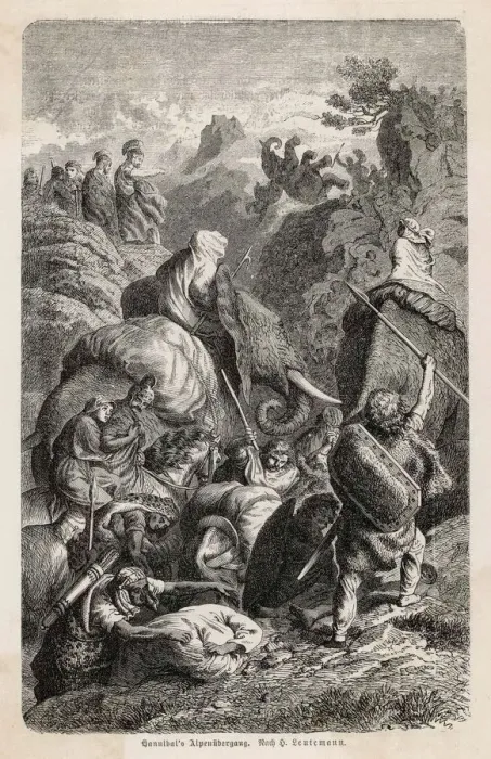 Framed Print : Hannibal crossing the Alps with his army and elephants Framed Print : Hannibal crossing the Alps with his army and elephants
