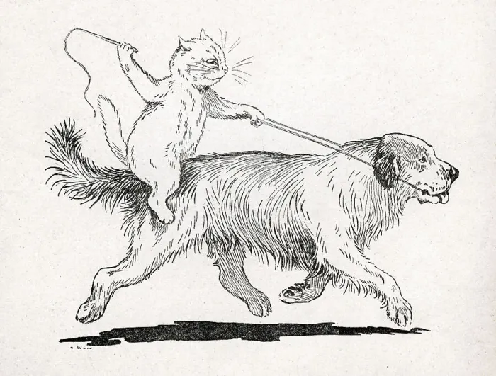 Framed Print : The Hansom Cabby, Louis Wain Cat riding a Dog Framed Print : The Hansom Cabby, Louis Wain Cat riding a Dog