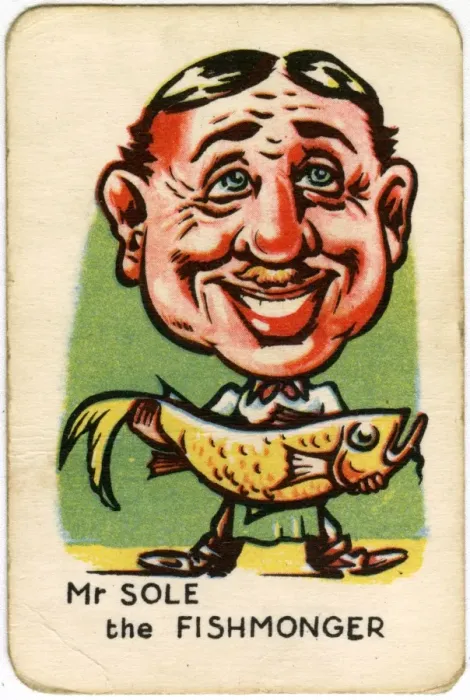 Framed Print : Happy Familes Playing Cards - Mr Sole the Fishmonger Framed Print : Happy Familes Playing Cards - Mr Sole the Fishmonger